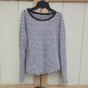 Madewell Easy Cotton Striped Long Sleeve Nautical Coastal Lightweight Charcoal